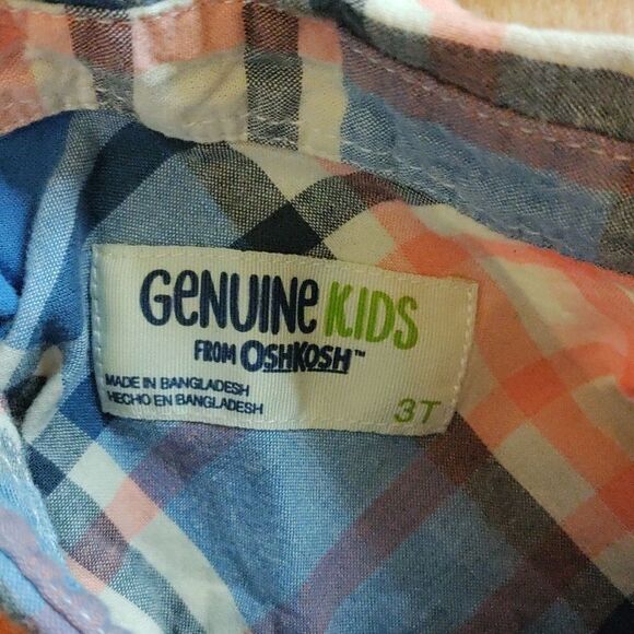 Oshkosh Shirt 3T Plaid Button Down Pink Blue Cotton Easter Spring - Picture 3 of 6